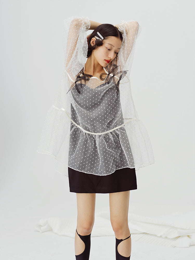 Girlish a-line mesh cover skirt