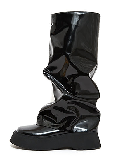 Enamel Wrinkled Platform Boots