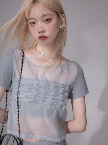 Pinched PLEAT SHEER T-SHIRT
