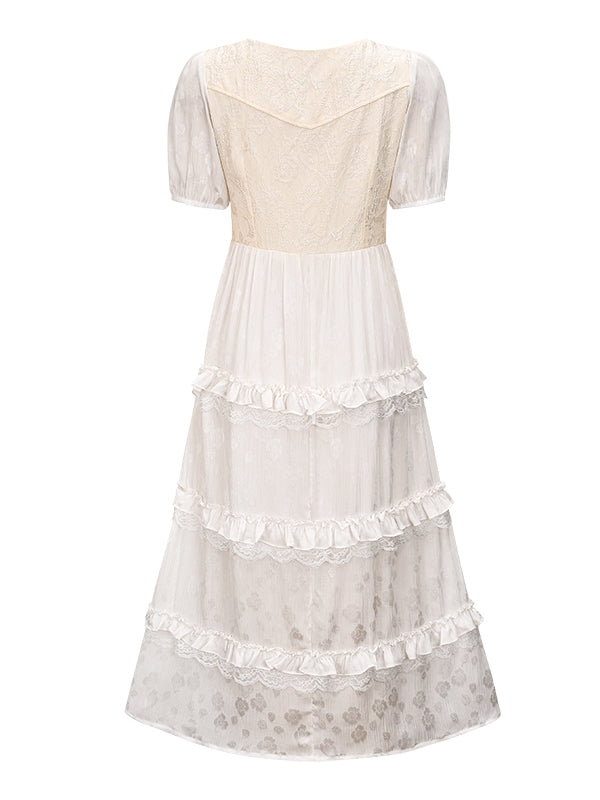 Retro Stitching Tulle Lace Dress