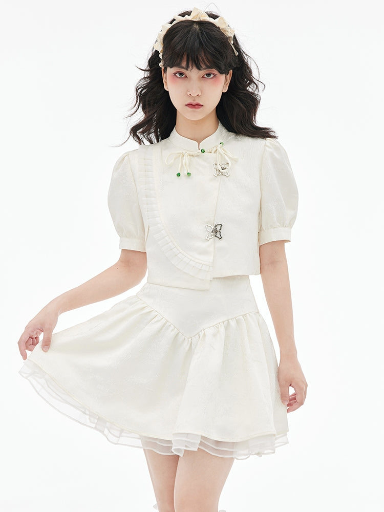 Chinese Style Metal Butterfly Buckle Top &amp; Skirt