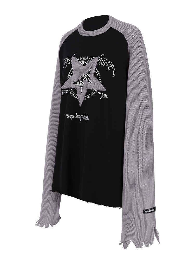 Pentagram Raglan Sleeve Stitching Sweater