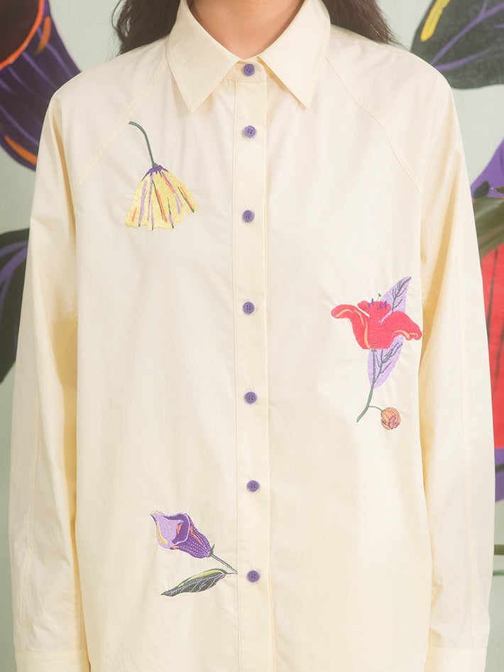 Camphor wood】flower embroidery shirts - シャツ