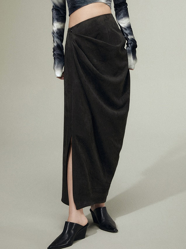 Asymmetry Slit Drape Skirt