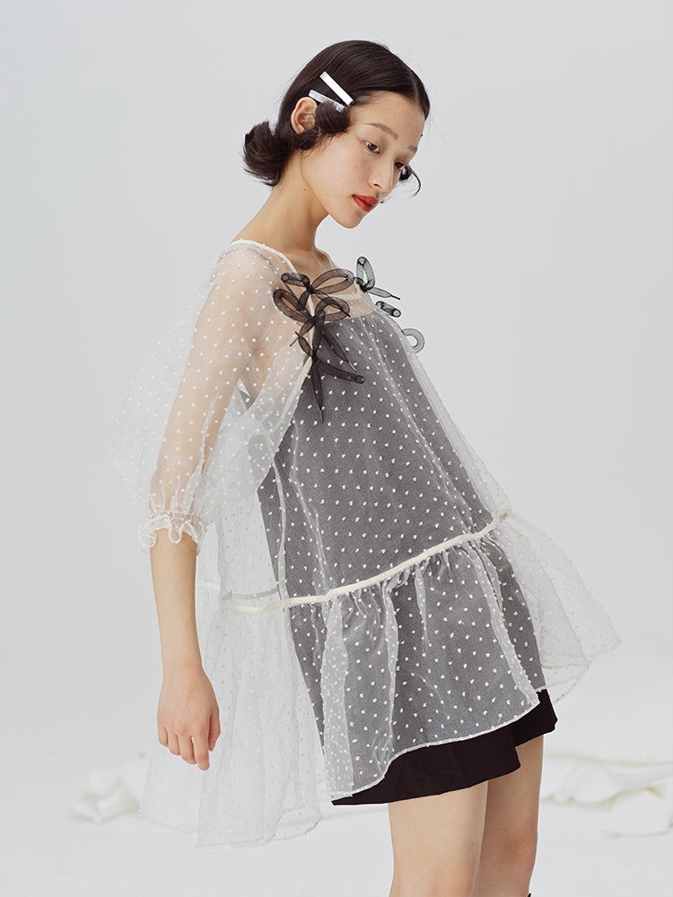 Girlish a-line mesh cover skirt