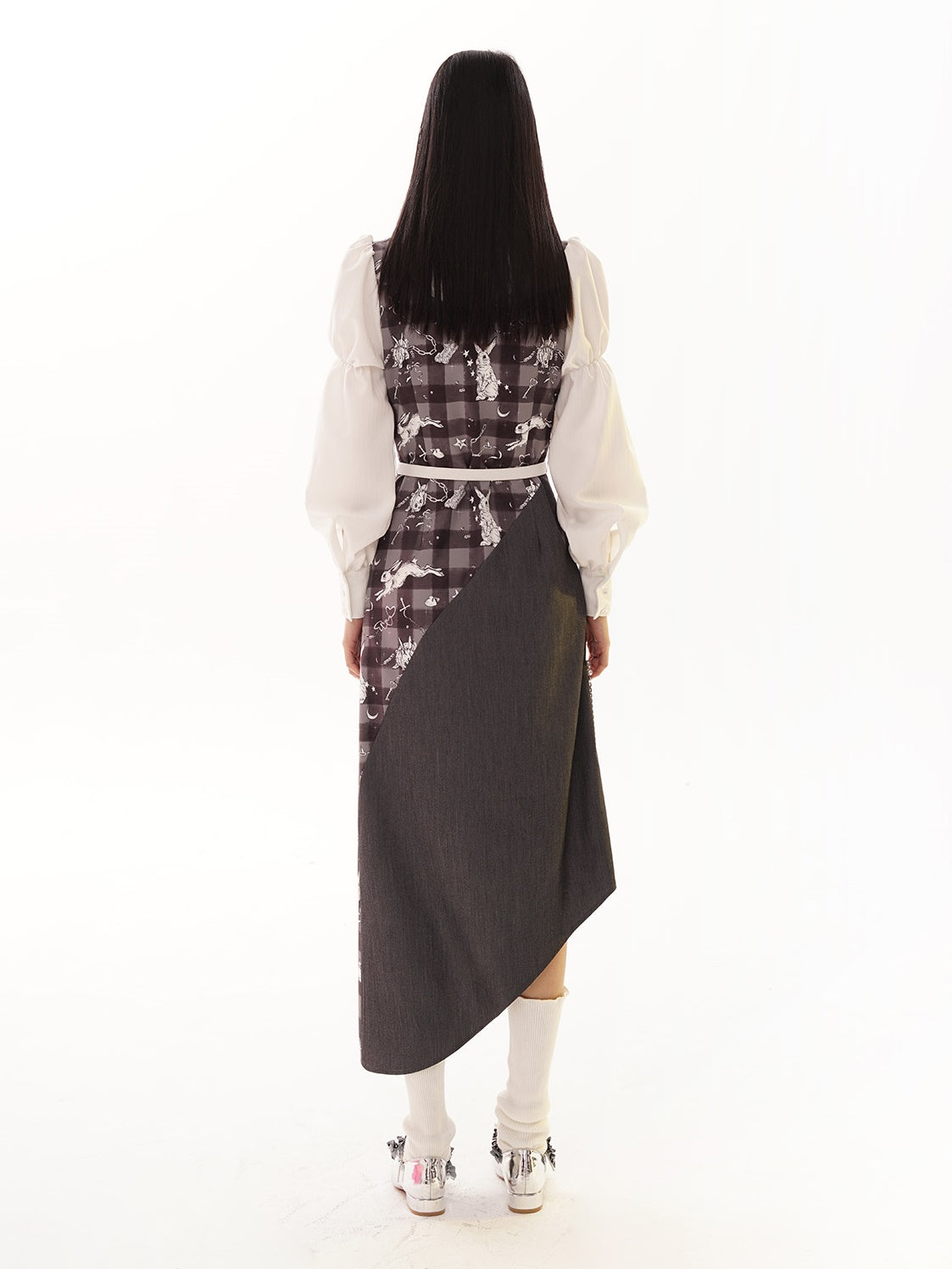 Fake Two-piece Shirt Mid-length Print Dress