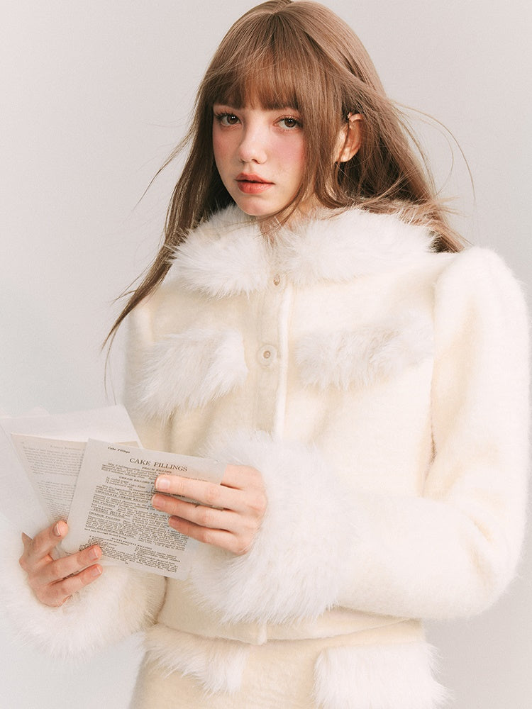 White fur half clearance jacket