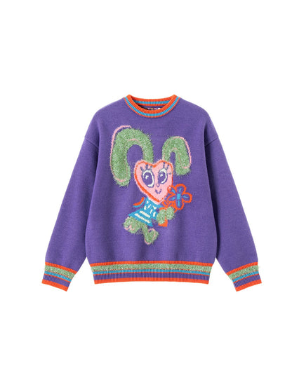 Rabbit Cartoon Round Neck Knitted Pullover