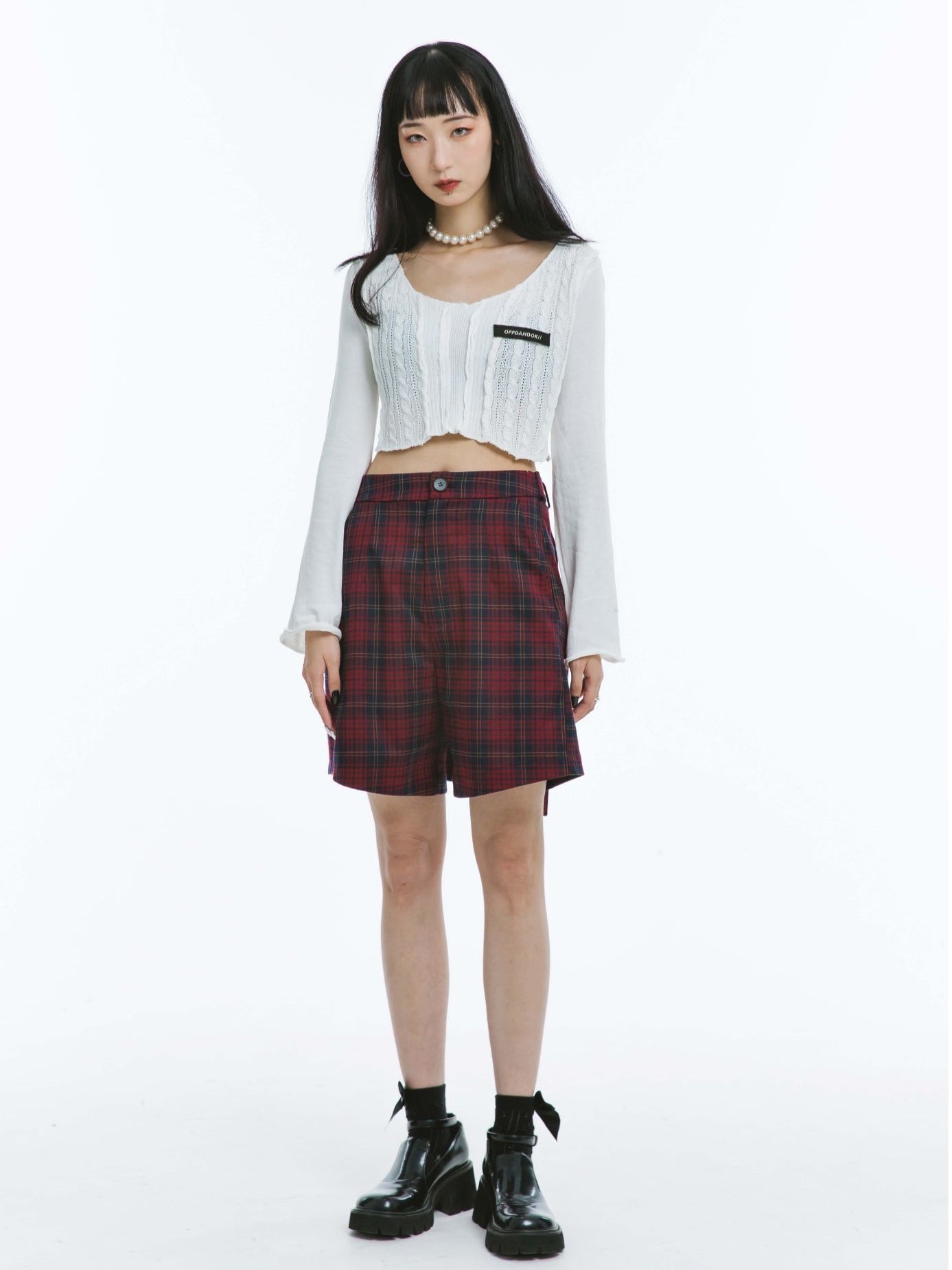 Plaid Pleats Short College Culottes