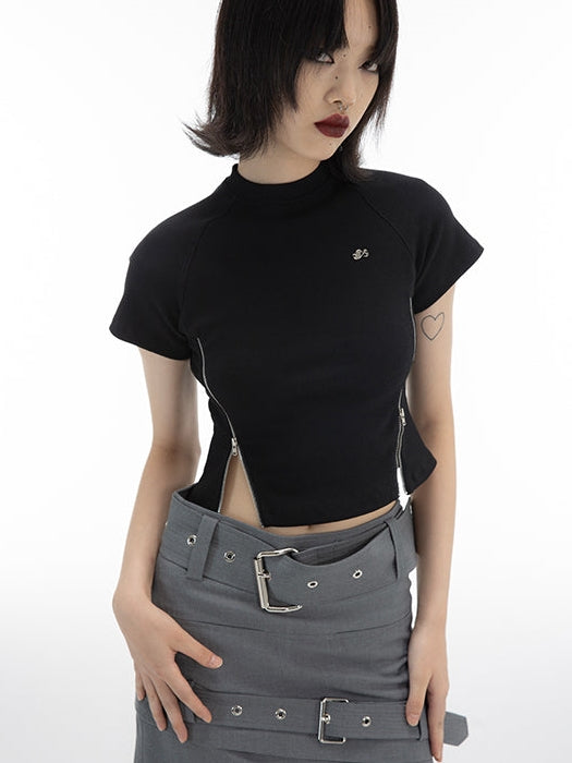 Double Zipper Slim Short T-Shirt