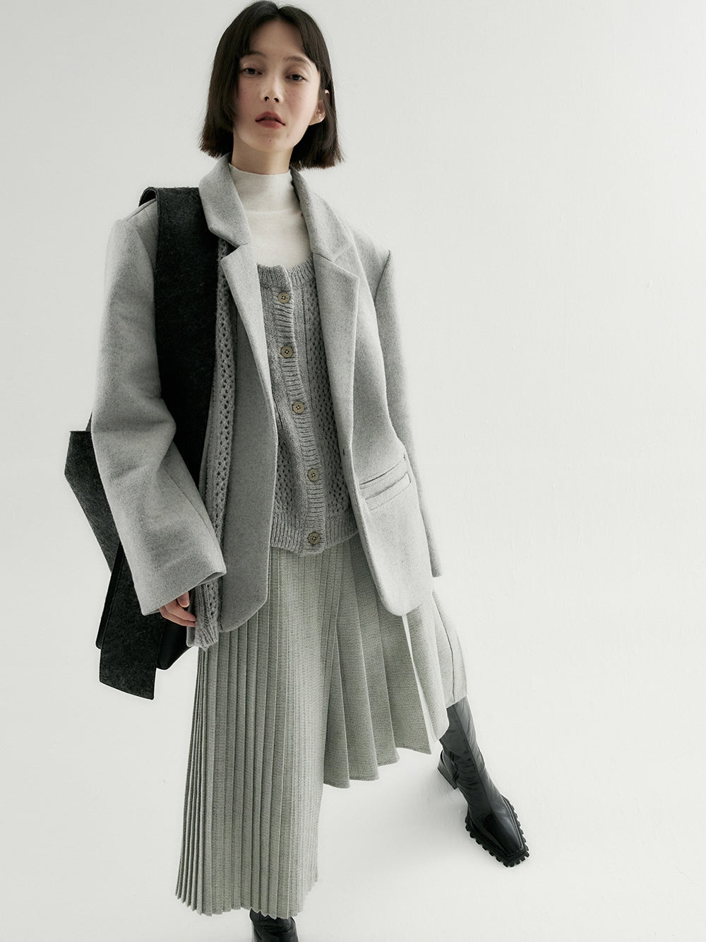 Wool Plain Oversize Mesh Coat