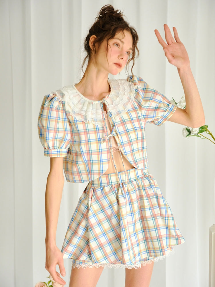 Plaid en dentelle A-line culottes