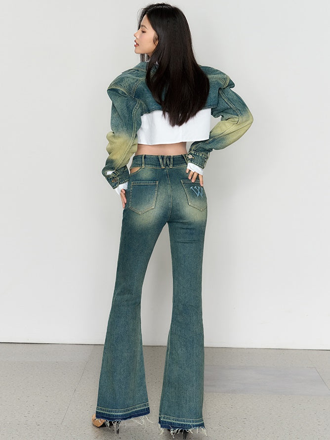 High Waist Retro Wash BootCut Jeans