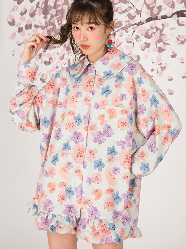 Cherry Blossom Bat Sleeve Loose Shirt