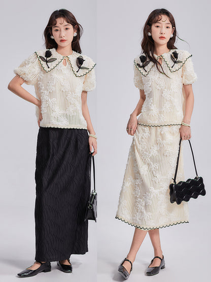 Tulip Embroidered Lace Shirt &amp; Skirt