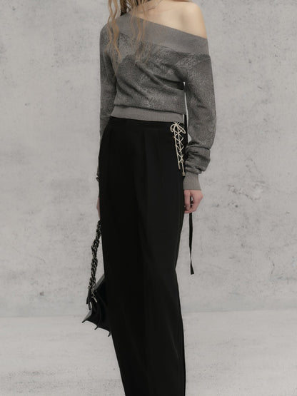 Straight Drape Strap Casual Pants