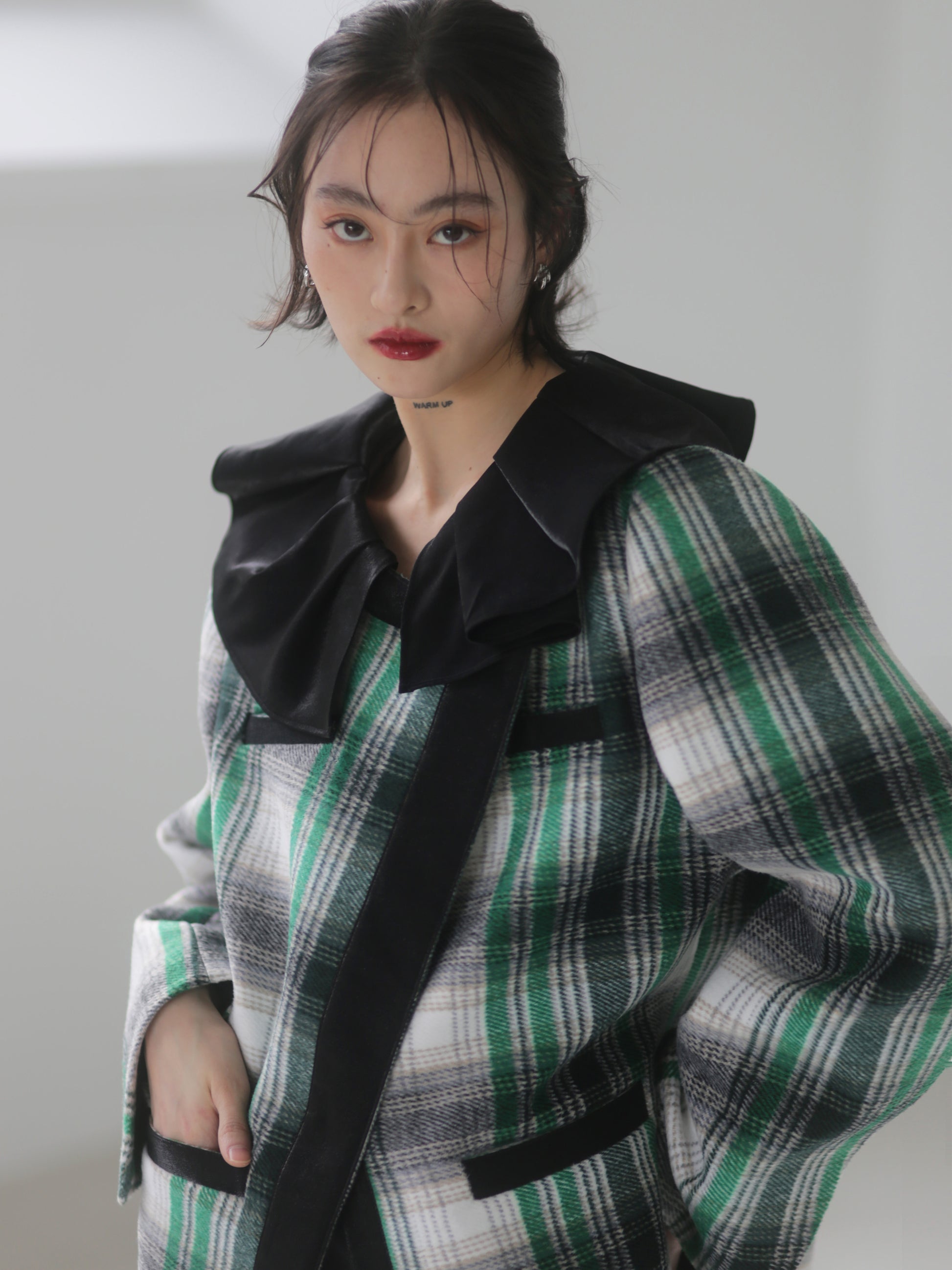 Plaid Spitzenkragen Wolljacke