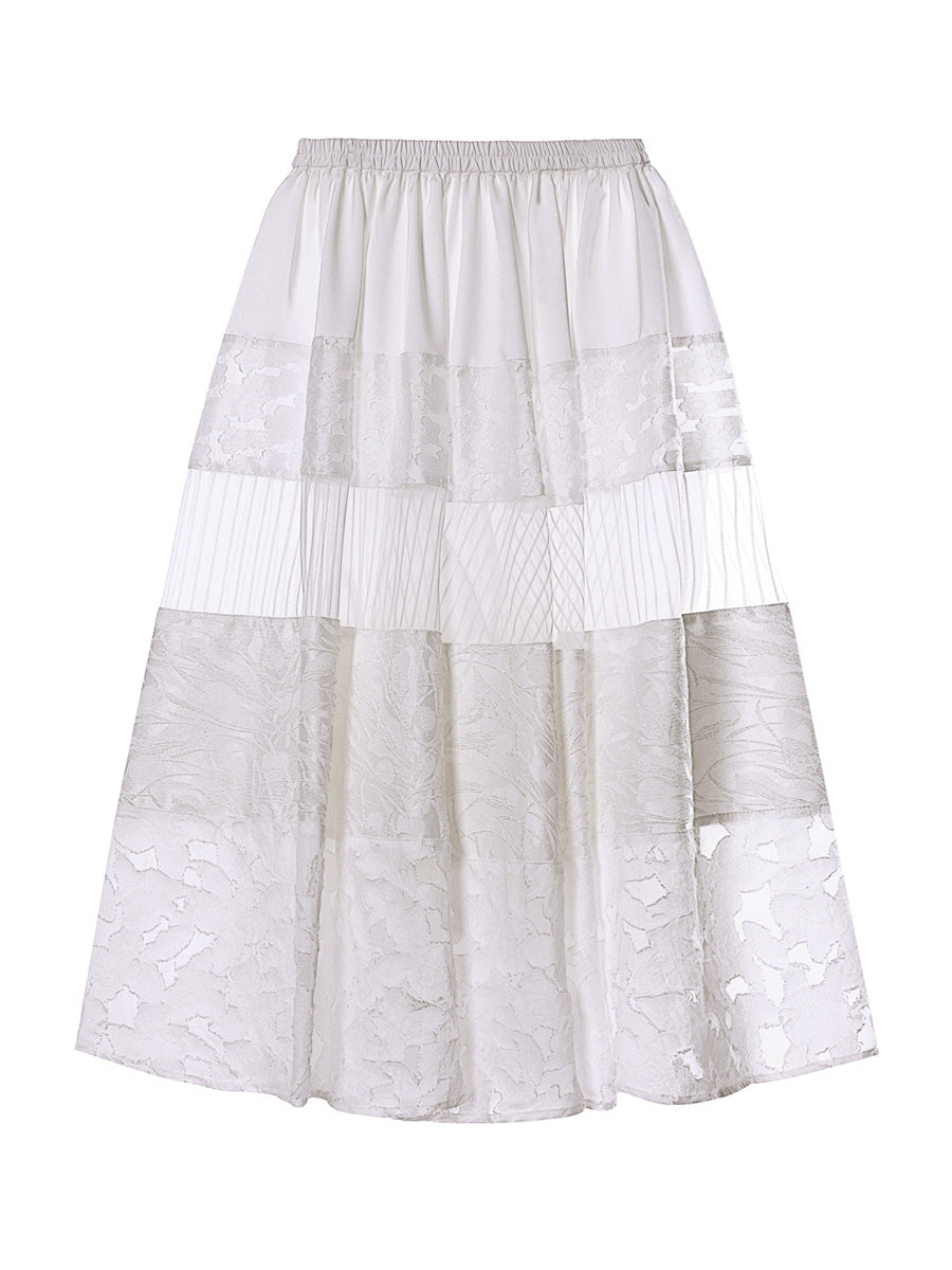 Lace Panel Long Flare Femineine Skirt