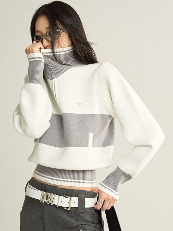 Detachable Sleeves Highneck Sweater