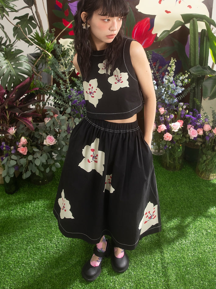 Cherry Blossom Print A-LINE SKIRT