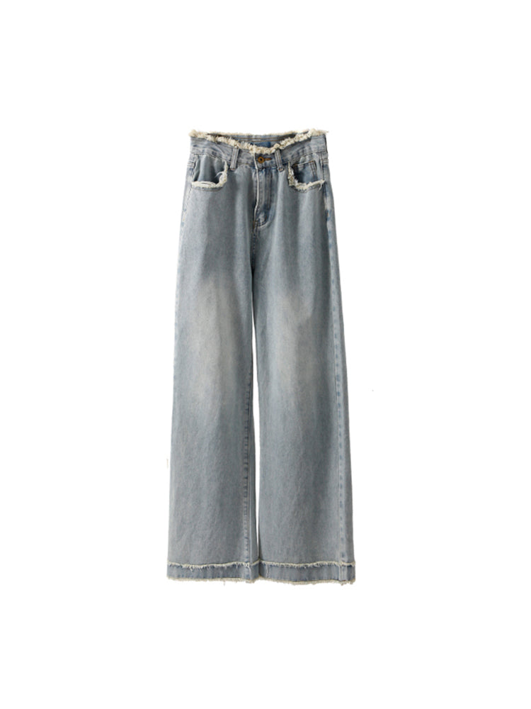 Raw Edge Design Loose Wide-leg Jeans