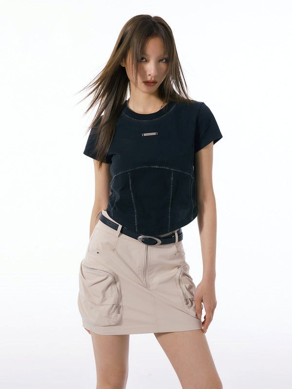 Washed Structure Short-Sleeed Thin T-Shirt