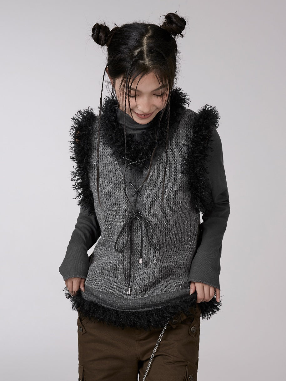 Plush Three-dimensional Design Knitted Pullover Vest