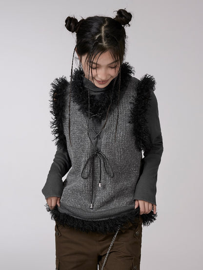 Plush Three-dimensional design Knitted Pullover Vest