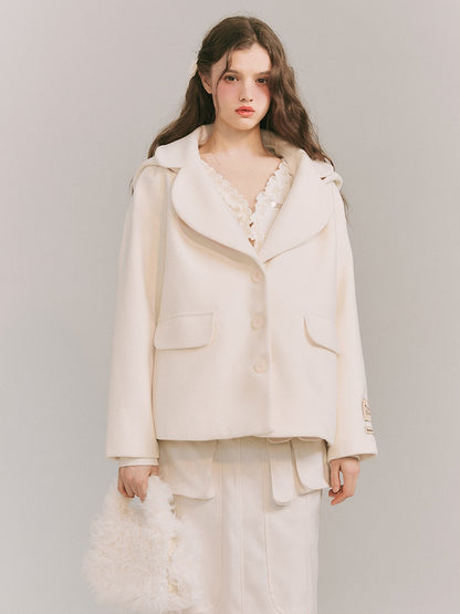 Detachable Big Hat Woolen Jacket