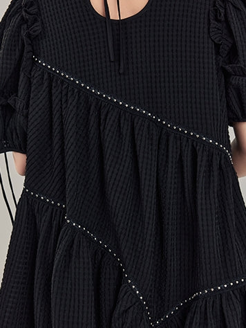 Puff Sleeve Irregular Black Dress