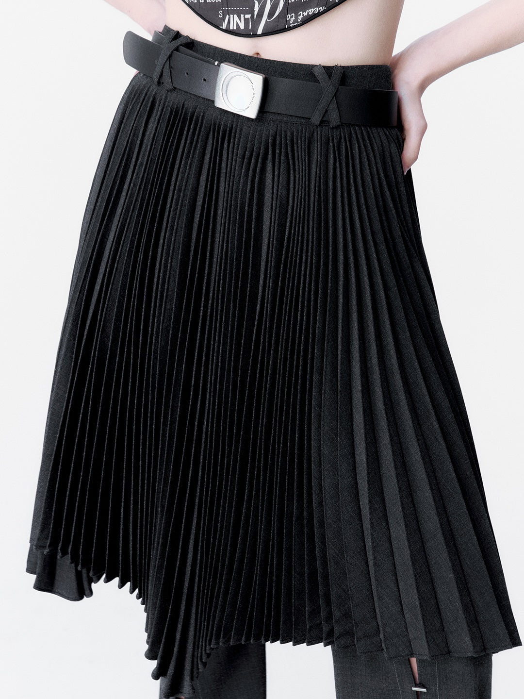 Hem Pleats Flare Letter Skirt