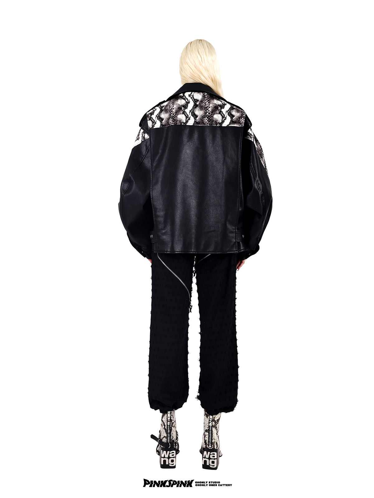 Leather over-size cool python jacket