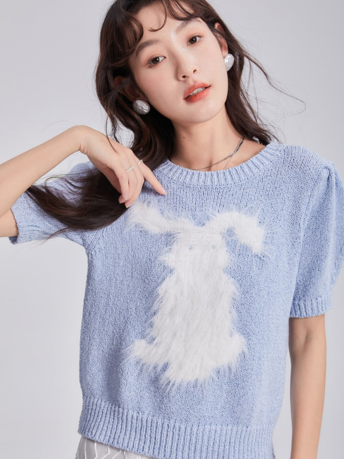 Rabbit Imitation Mink Fur Round Neck Knitted