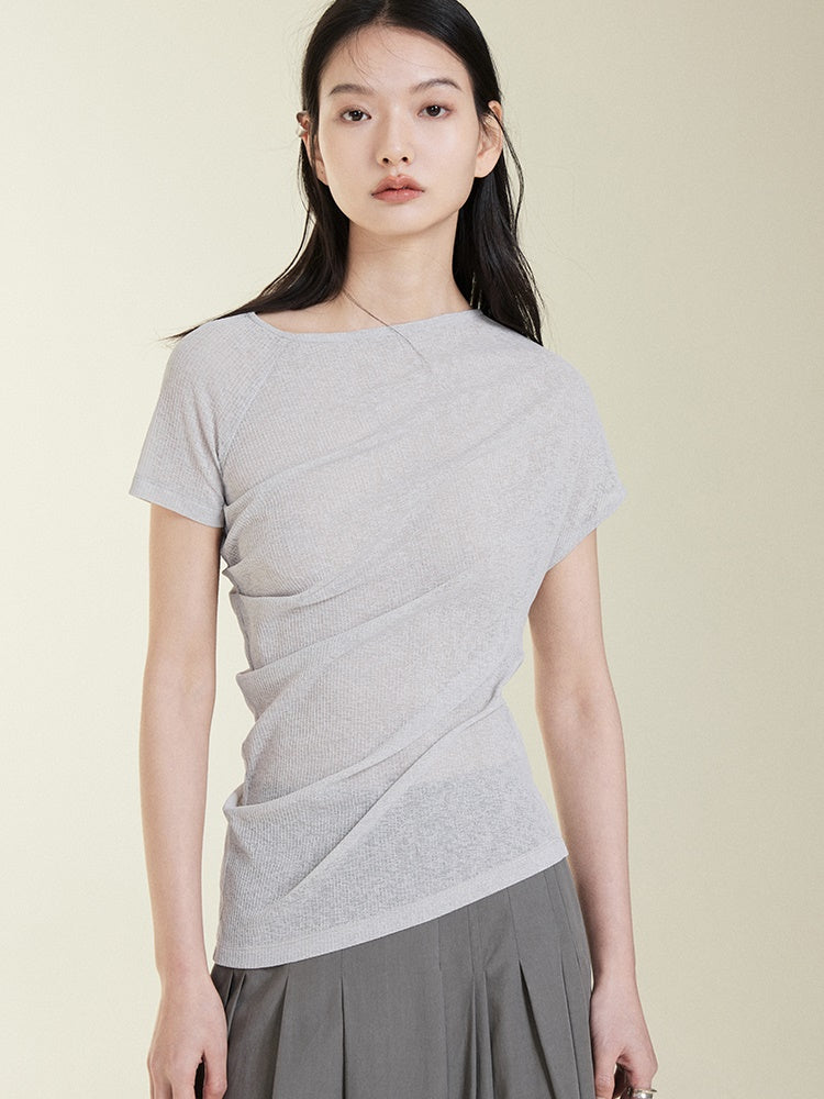 Pleated asymmetrical t-shirt