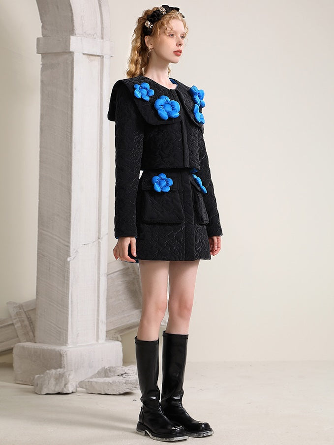 THREE-DIMENSIONAL FLOWER SHORT JACKET &amp; SKIRT Setup