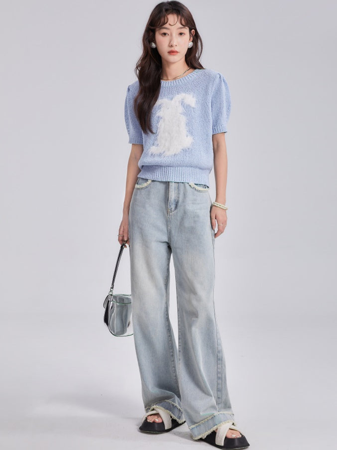 Raw Edge Design Loose Wide-Leg Jeans