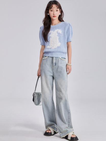 Raw Edge Design Loose Wide-leg Jeans