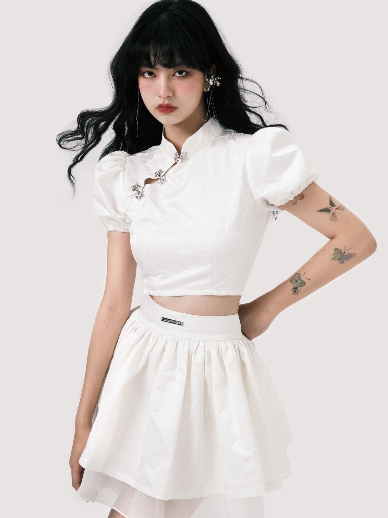 New Chinese Puff Sleeve Top &amp; Skirt