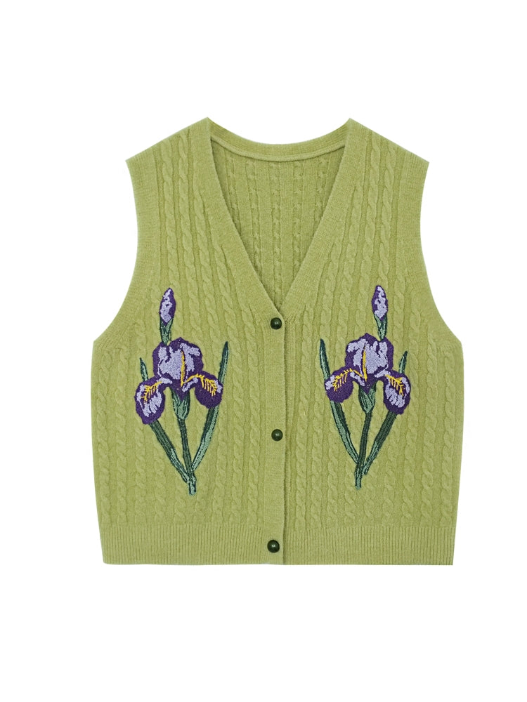 Retro EMBROIDERY FLOWER KNIT VEST