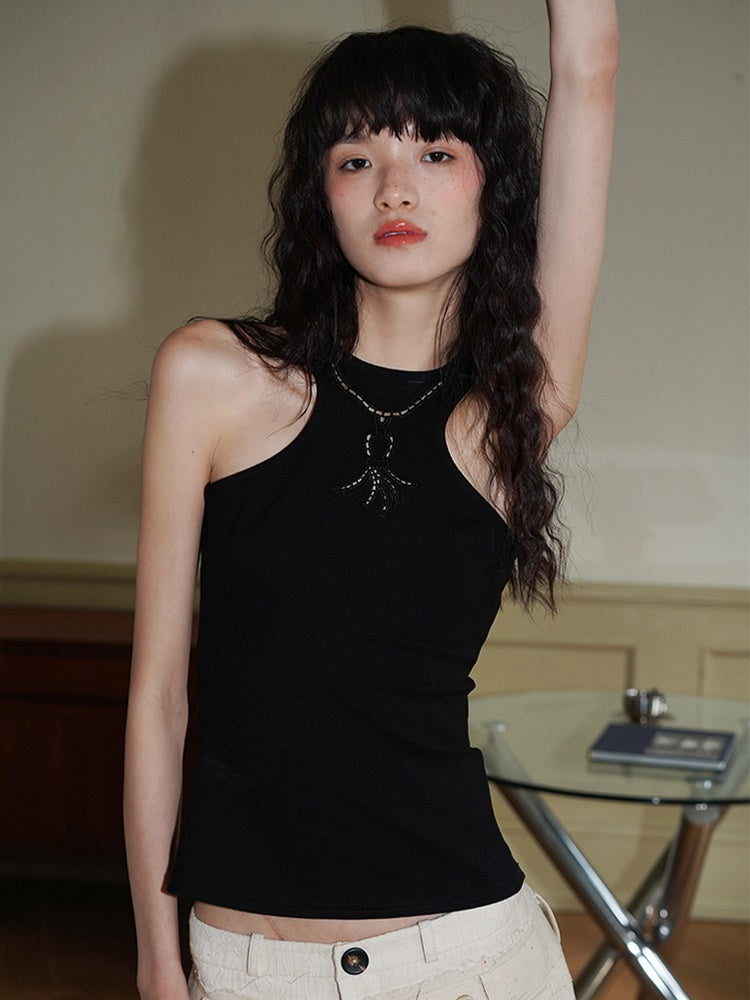 Embroidery Hollow Burnt Sleeveless Tank Top