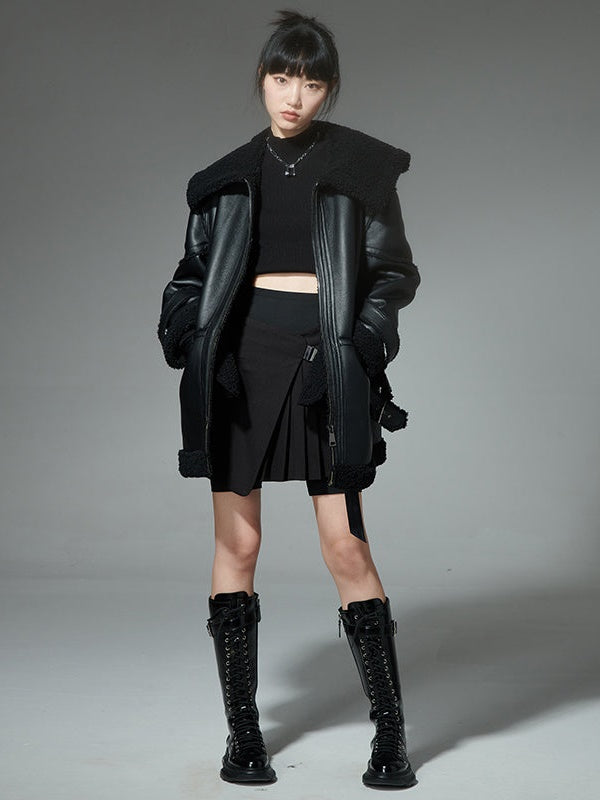 Imitation Leather Lamb Wool Jacket