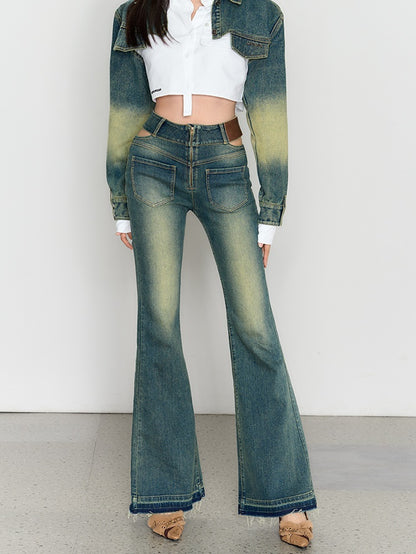 High Waist Retro Wash BootCut Jeans