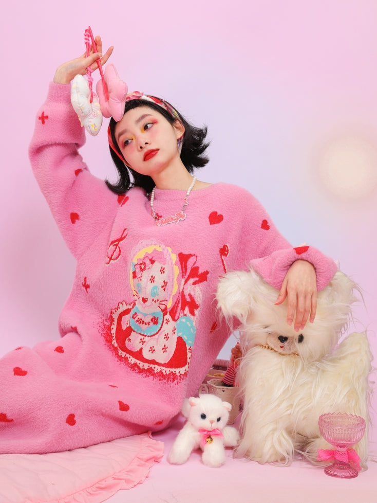 PINK LOVE CAT SWEATER SKIRT -LUTRA JUMP – ARCANA ARCHIVE