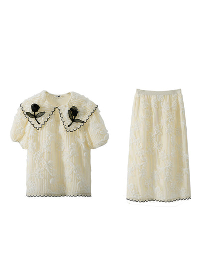 Tulip Embroidered Lace Shirt &amp; Skirt