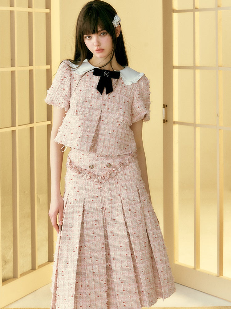 Little Fragrance Doll Collar Top &amp; Pleated Skirt