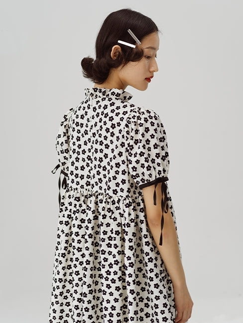 Stand-Up Collar Cute Floral Dress