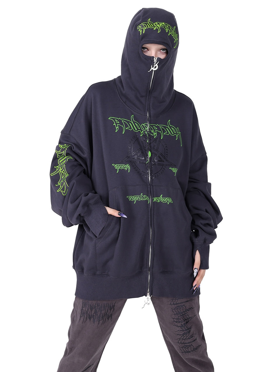 DOUBLE ZIPPER HEAD COVER HOODED LOOSE PARKA