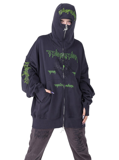 Double Zipper Head Cover Hooded Loose Parka