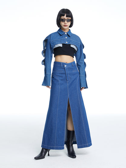 Denim Cropped Jacket Wave Bolero