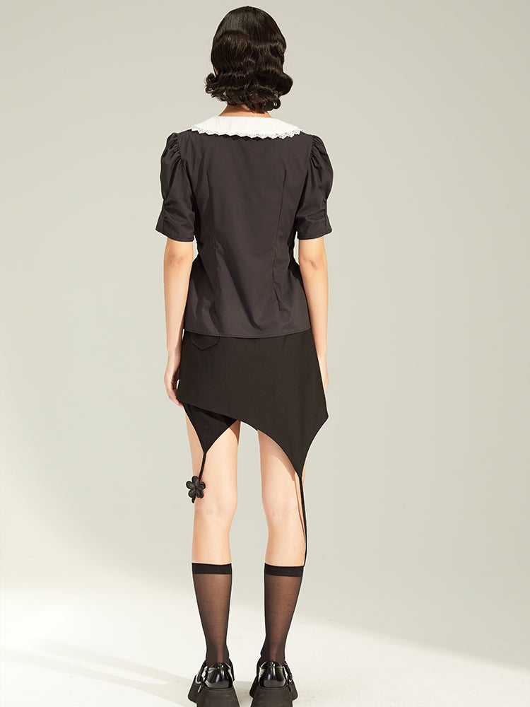 Retro Folded Collar Short-Sleeed Shirt